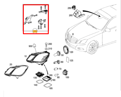 NEW MB E W212 RIGHT HEADLIGHT REPAIR BRACKET KIT A2128200414 ORIGINAL