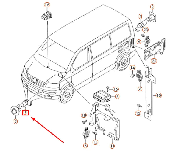 NEW VW TRANSPORTER T5 FRONT OUTER ULTRASOUND SENSOR 7H0919275C1QP ORIGINAL