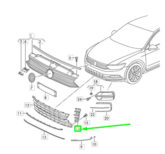 NEW VW PASSAT B8 3G FRONT GRILLE RIGHT CLOSING ELEMENT 3G08539509B9 ORIGINAL