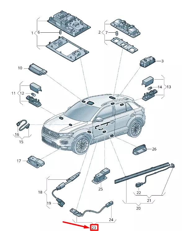 NEW VW T-ROC A11 FRONT LEFT PULL HANDLE LED LIGHT LIGHTNING 2GA947201