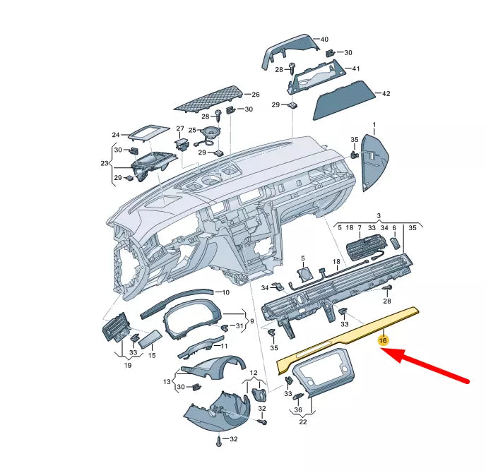 NEW VW PASSAT B8 INSTRUMENT PANEL RIGHT MOLDING TRIM LHD 3G1853300DRU7 ORIGINAL