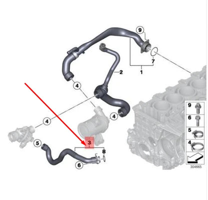 NEW BMW 3 F30 ENGINE COOLANT HOSE 11537598234 7598234 ORIGINAL