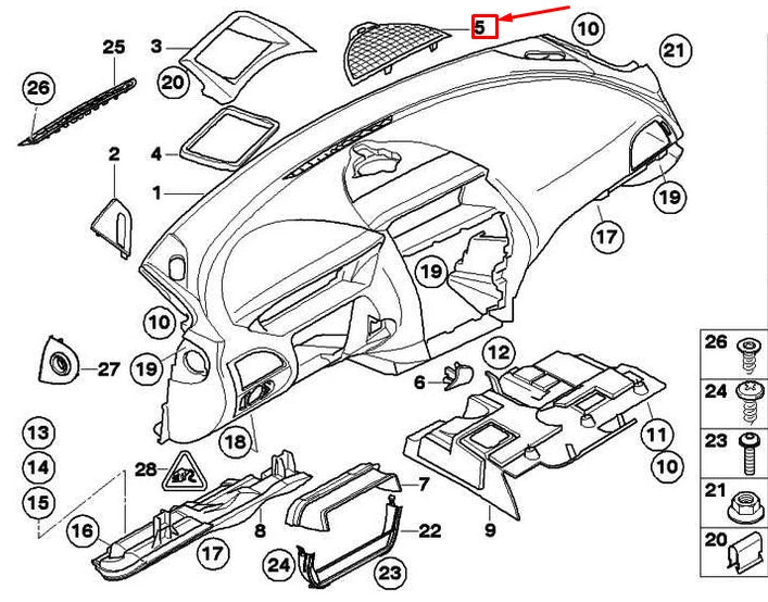NEW BMW 6 E63 DASHBOARD TRIM PANEL LOUDSPEAKER COVER 51457009261