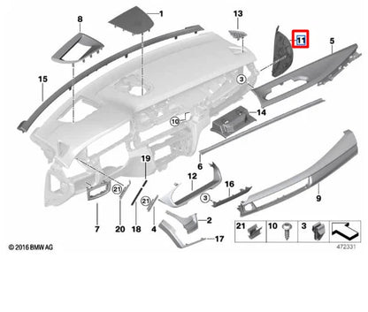 NEW BMW X5 F15 INSTRUMENT PANEL RIGHT OUTER TRIM 51459281635 ORIGINAL