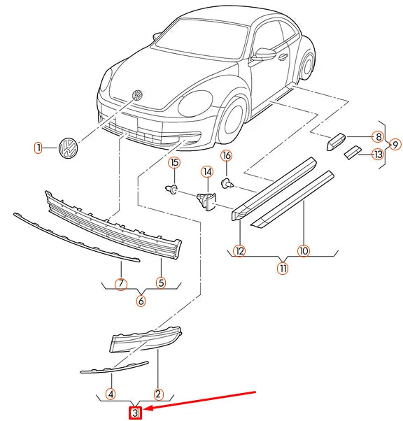 NEW VOLKSWAGEN BEETLE A5 FRONT BUMPER RIGHT GRILLE 5C5854662C9B9 ORIGINAL