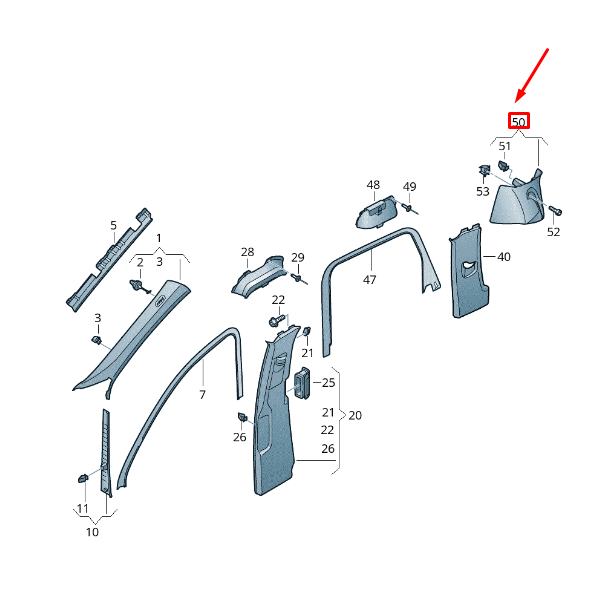 new vw touareg 7p mk2 upper right side d-pillar trim 7p6867246pot original