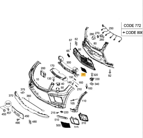 NEW MB GL W166 AMG FRONT BUMPER LOWER RIGHT GRILLE A1668854222 ORIGINAL