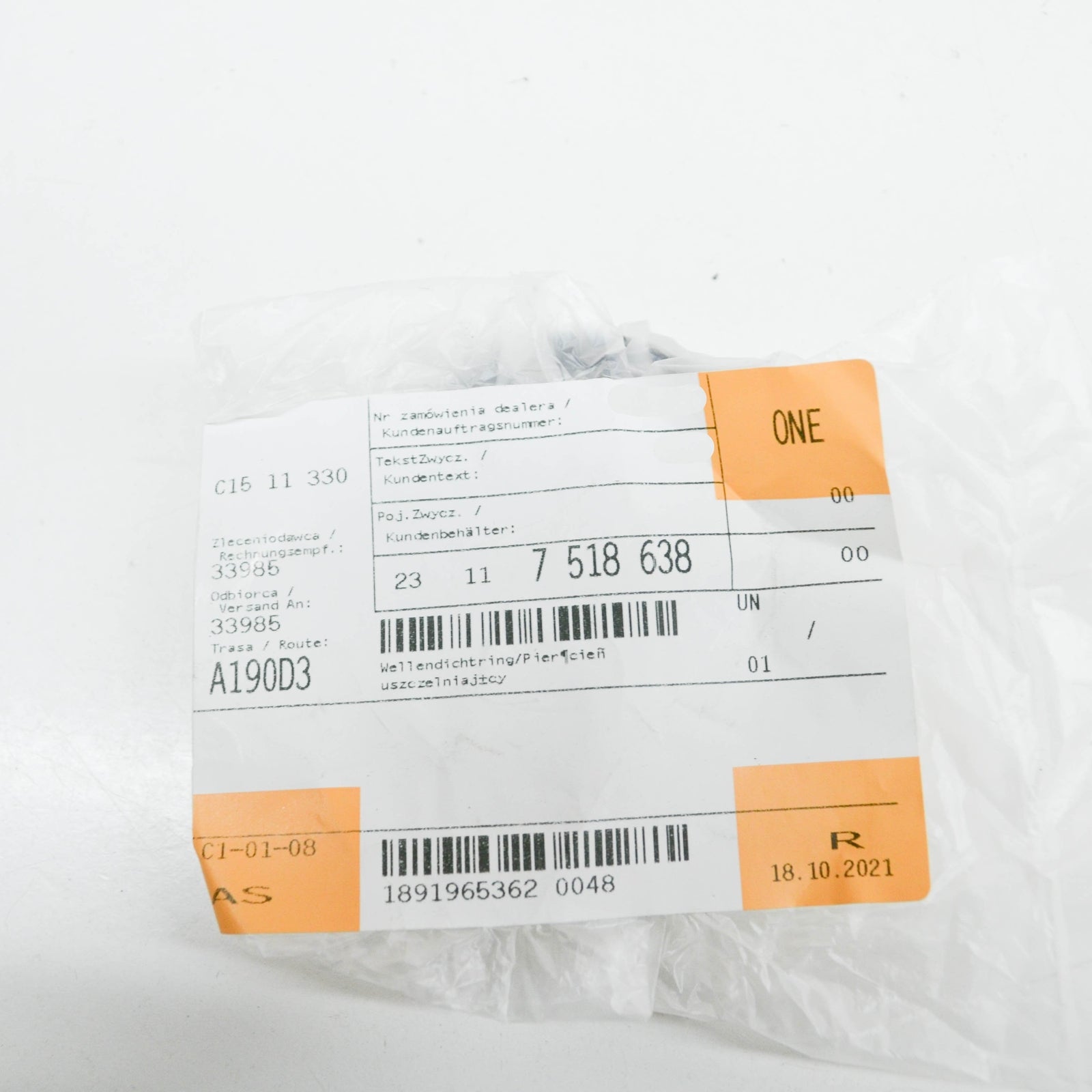 new mini cooper r50 right transmission output shaft seal 23117518638 original