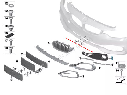 NEW BMW 4 F32 RIGHT FOG LIGHT LUXURY LINE GRILLE 51117309622 2016 ORIGINAL