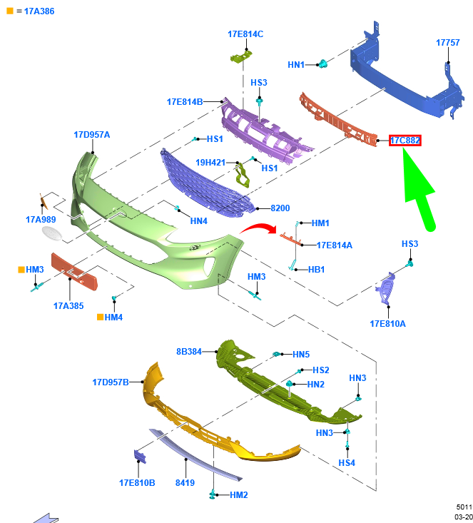 new ford kuga cx482 mk3 front bumper bar isolator assy 2434730 original