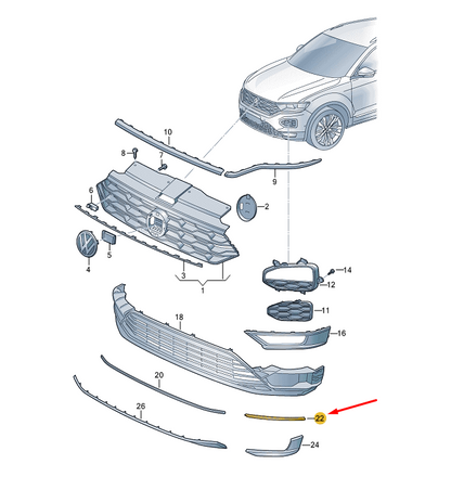 NEW VW T-ROC A11 FRONT LEFT BUMPER RADIATOR GRILLE TRIM 2GA853711AGRU ORIGINAL