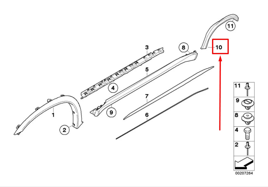 NEW BMW X5 E70 REAR LEFT FENDER MOLDING 7206867 51777206867 ORIGINAL