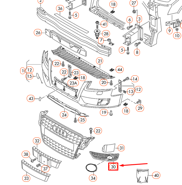 NEW AUDI A4 B8 FRONT BUMPER RIGHT GRILLE 8K0807682E01C ORIGINAL