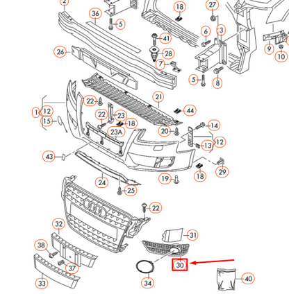 NEW AUDI A4 B8 FRONT BUMPER RIGHT GRILLE 8K0807682E01C ORIGINAL