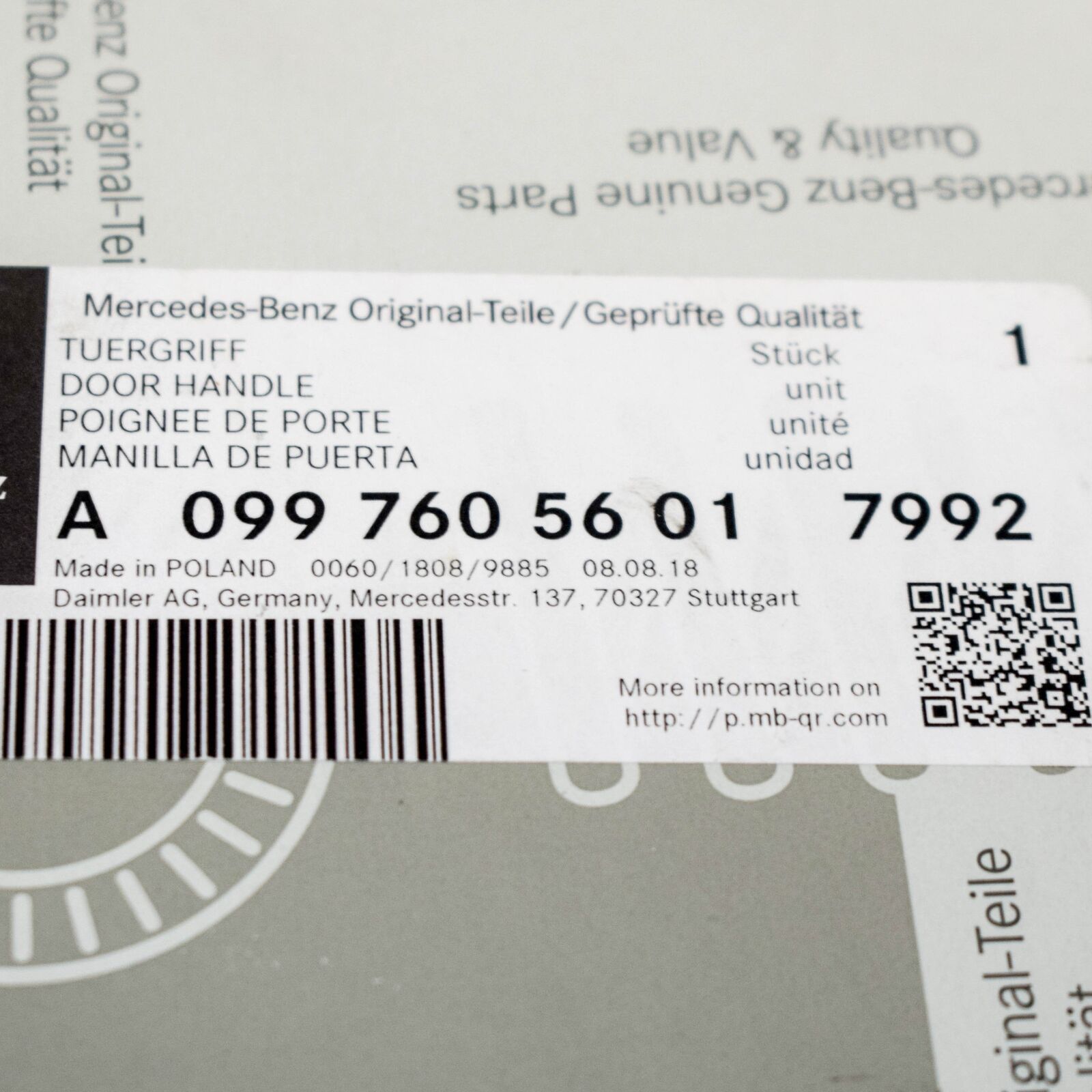 NEW MB C-CLASS W205 FRONT RIGHT EXTERIOR DOOR HANDLE A09976056017992 ORIGINAL