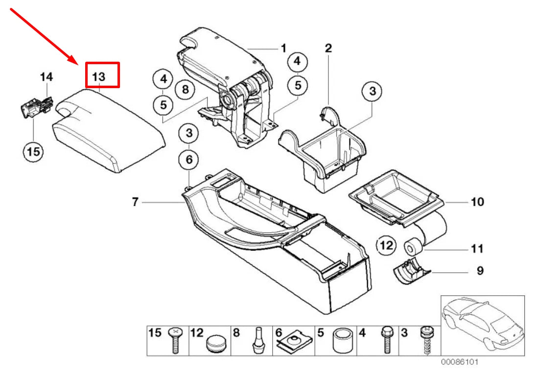 NEW BMW 3 E46 CENTER CONSOLE UPPER LEATHER ARMREST 8238229 51168238229 ORIGINAL