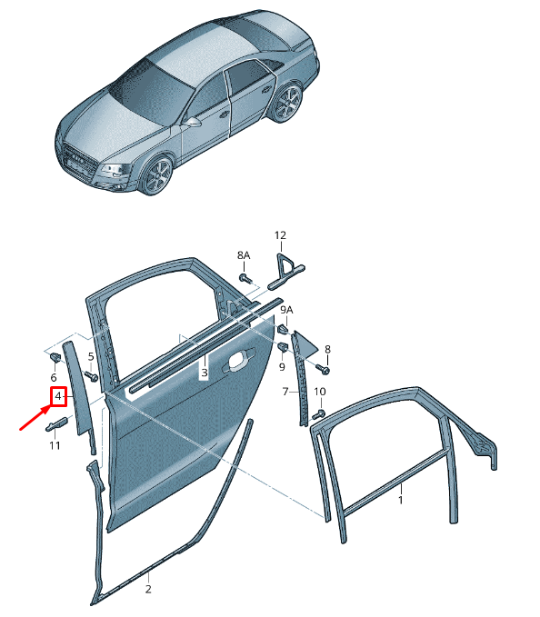 new audi a8 4h rear right door b-pillar trim cover 4h0839902b5fq original