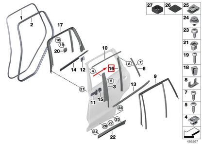 NEW BMW X3 G01 REAR LEFT WINDOW GUIDE WEB COVER 51357410047 ORIGINAL