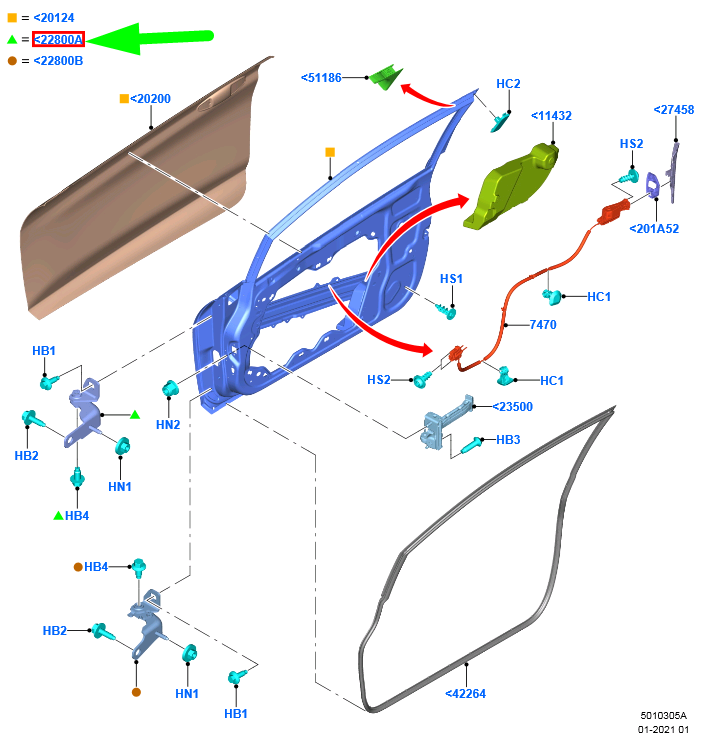 new ford fiesta mk7 front right door upper hinge h1bb-a22800-ad 2206723 original