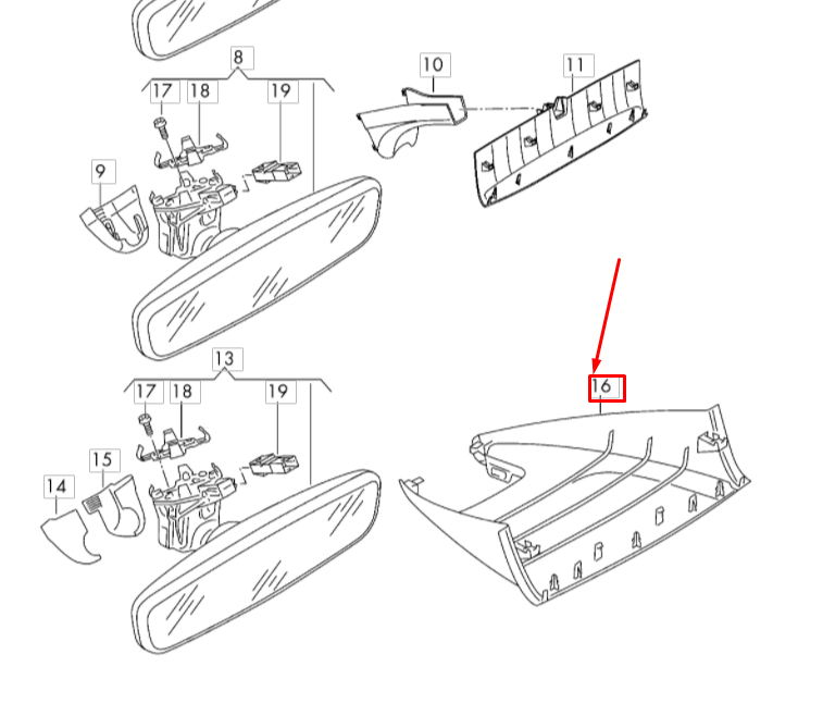 NEW VOLKSWAGEN PASSAT B8 INTERIOR MIRROR TRIM 3G0868437A82V ORIGINAL