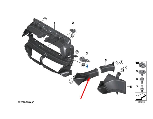 NEW BMW M4 COUPE COMPETITION G82 FRONT LEFT BRAKE AIR DUCT 51748072097 ORIGINAL