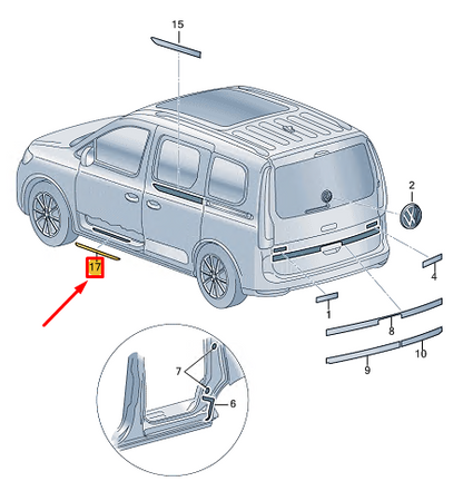 new vw caddy sb mk4 front right sill trim strip 2k7853538tf9 original