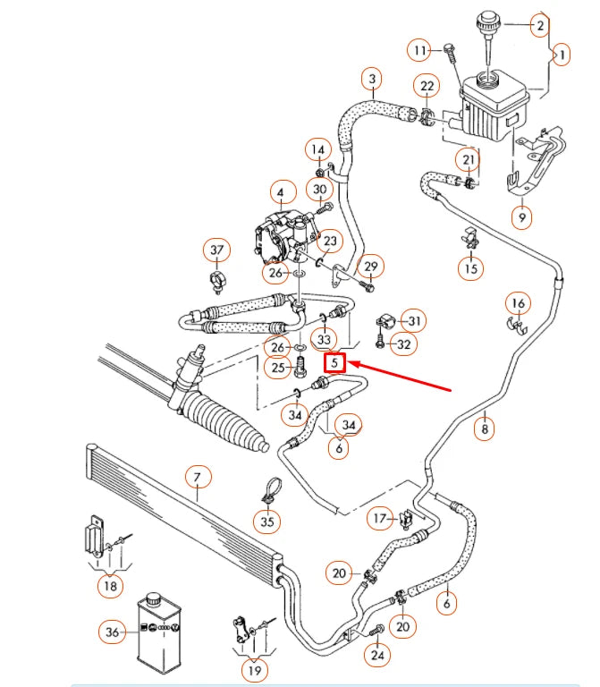 NEW AUDI Q7 4L VANE PUMP TO STEERING GEAR EXPANSION HOSE RHD 7L8422893Q ORIGINAL