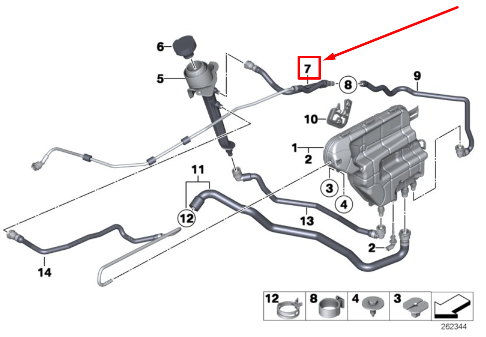 new bmw 7 f01, f02 engine coolant overflow hose 17127619712 7619712 original