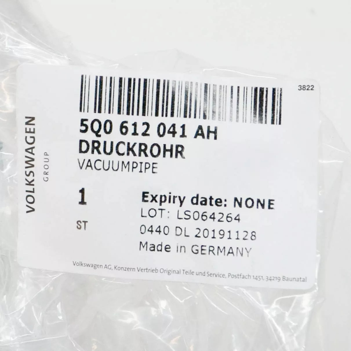 NEW VOLKSWAGEN GOLF MK7 BRAKE SERVO VACUUM PIPE 5Q0612041AH