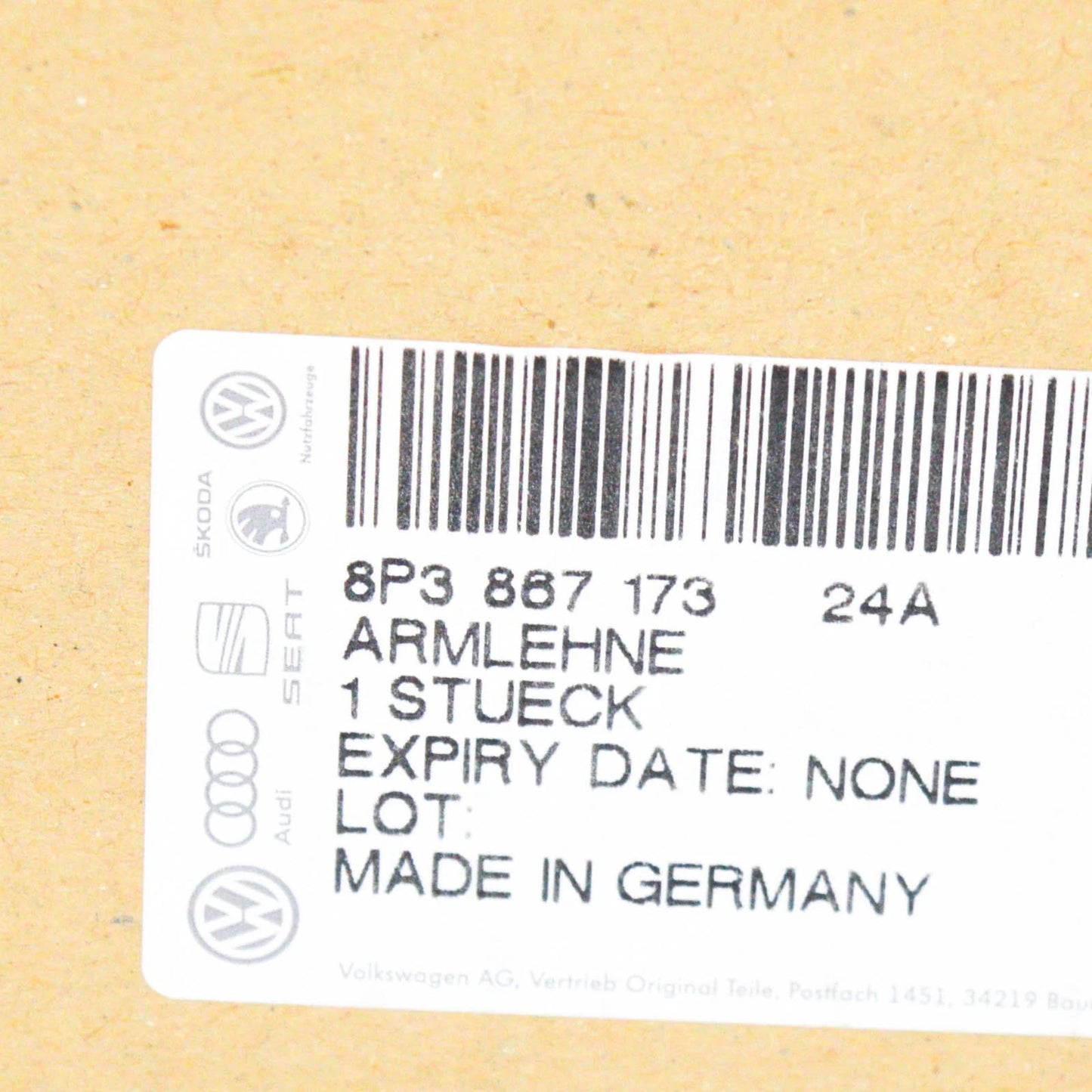 NEW AUDI A3 8P LEFT DOOR CARD PANEL ARMREST 8P386717324A 2009 ORIGINAL