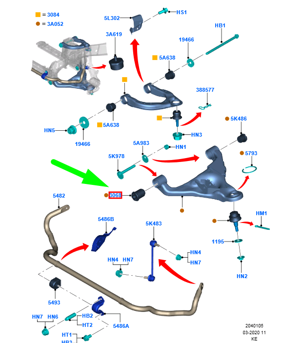new ford ranger mk3 front suspension arm bush 1735761 ab31-3a493-bb original