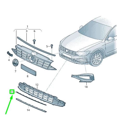 NEW VOLKSWAGEN PASSAT B8 3G FRONT GRILLE UPPER MOLDING 3G0853245GMI1