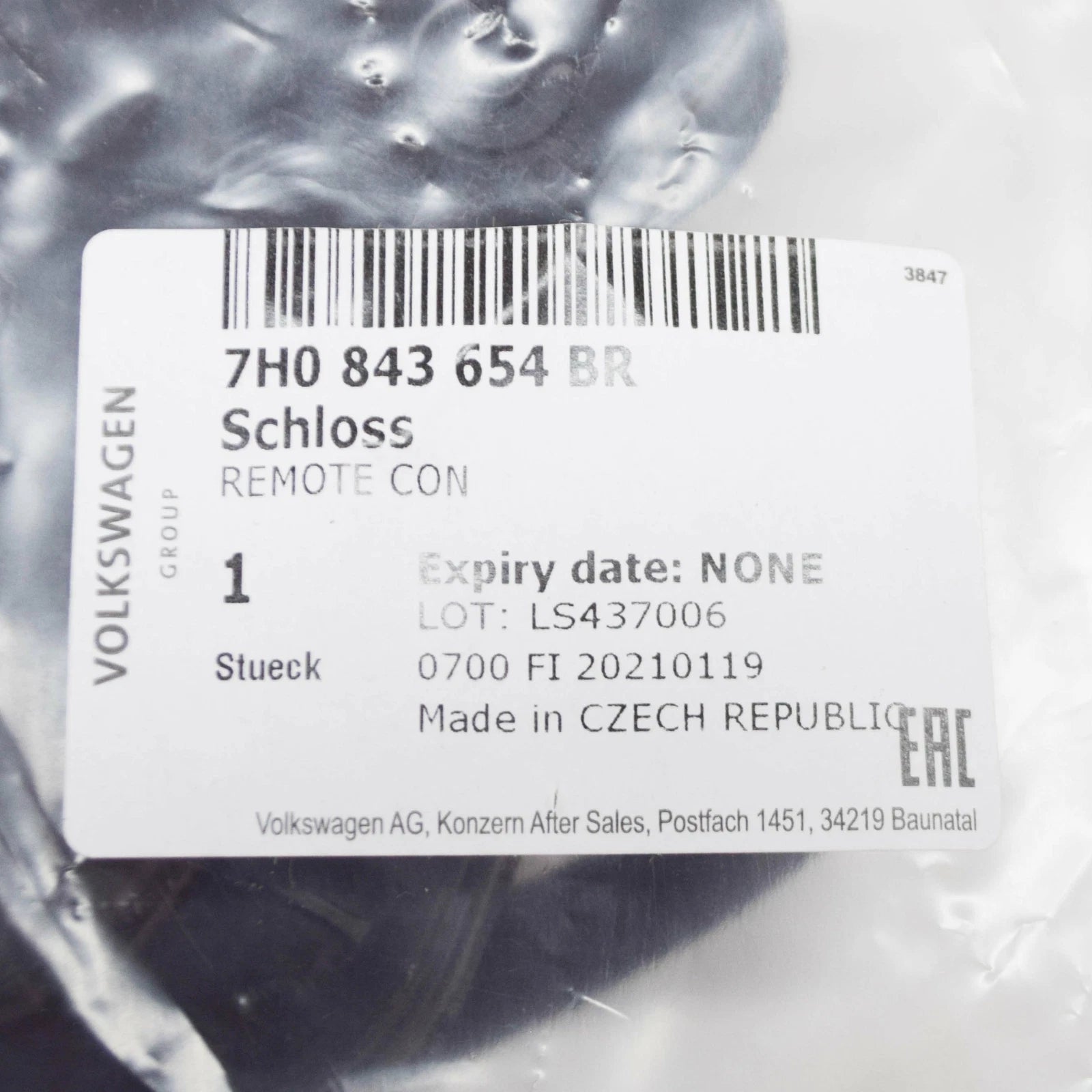 NEW VW TRANSPORTER T5 SLIDING DOOR RIGHT REMOTE CONTROL LOCK 7H0843654BR