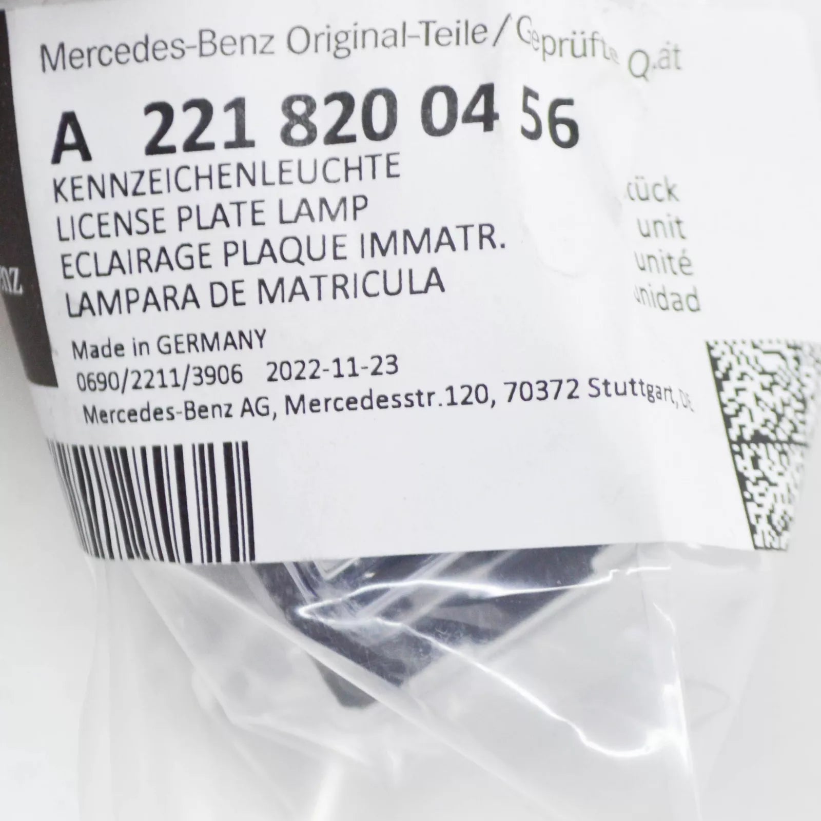 NEW MERCEDES-BENZ C W204 REAR LICENSE PLATE LIGHT A2218200456 ORIGINAL