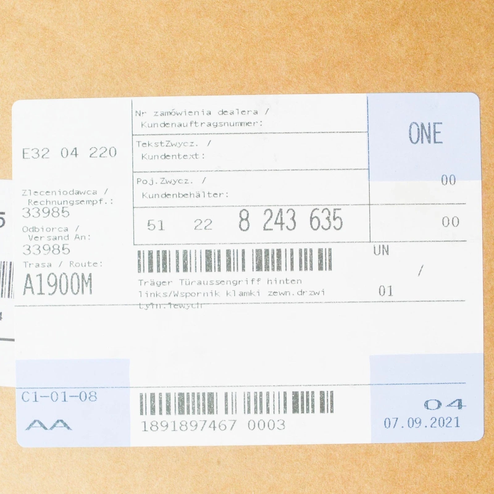 NEW BMW X5 E53 REAR LEFT DOOR HANDLE CARRIER 51228243635 ORIGINAL