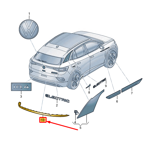 new vw id.4 e21 rear bumper trim 11a8533339b9 original