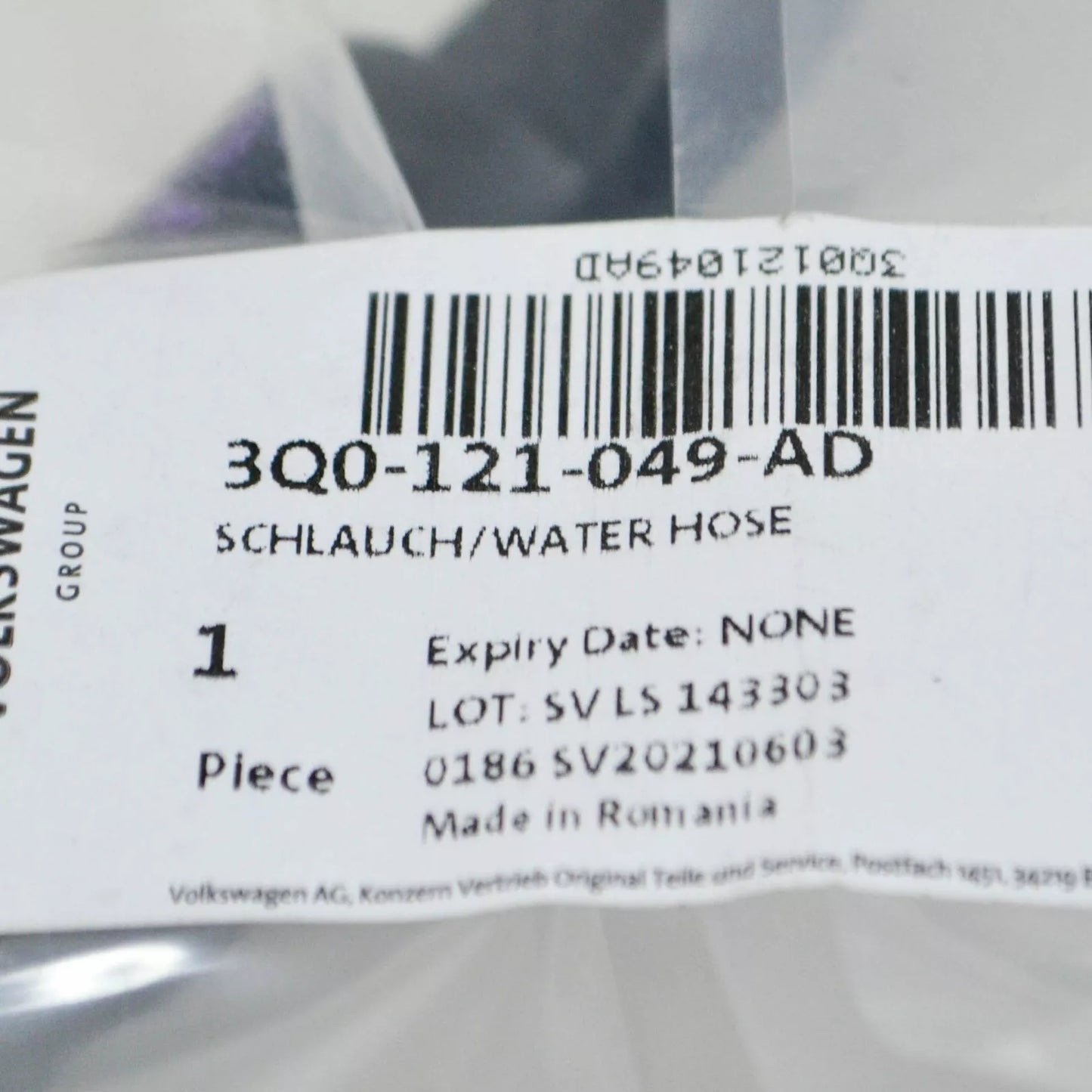 NEW VW GOLF MK8 COOLANT HOSE WITH QUICK RELEASE COUPLING 3Q0121049AD