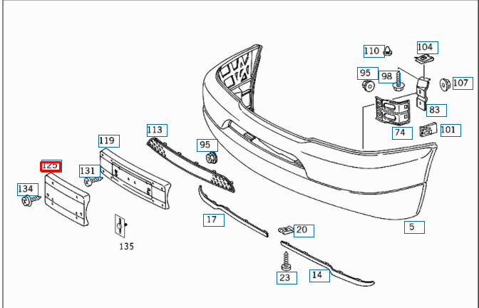 NEW MERCEDES-BENZ M W163 REAR BUMPER NUMBER HOLDER A1638850381 ORIGINAL