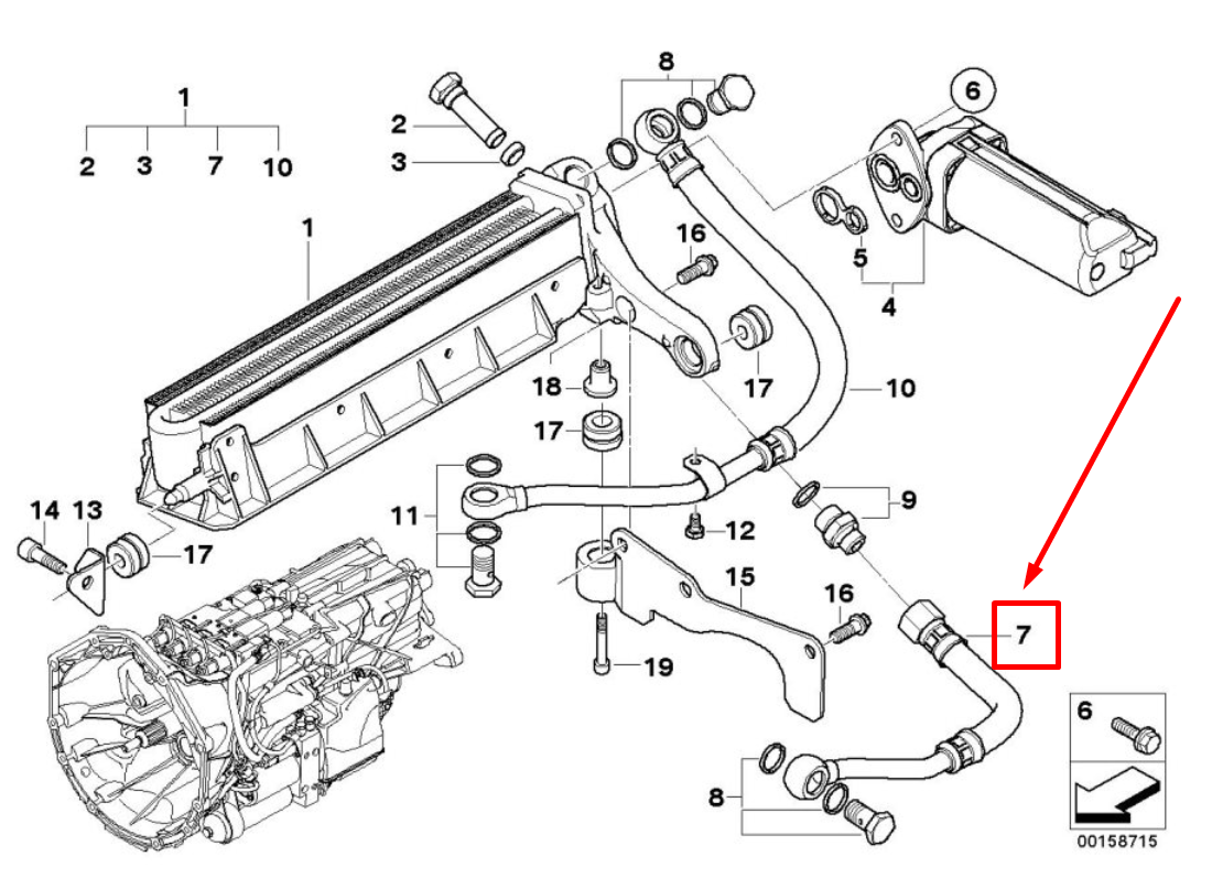 new bmw 5 e60 flow transmission oil cooler line 2283112 17222283112 original