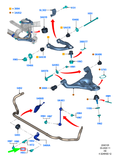 new ford ranger t6 front stabilizer bar bracket bolt 5345207 original