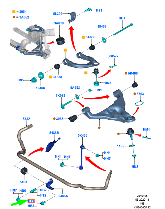 new ford ranger t6 front stabilizer bar bracket bolt 5345207 original