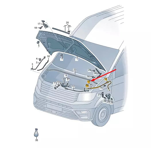 NEW VW CRAFTER MK2 SY FRONT HOOD LID LOCK CABLE 7C0823535 ORIGINAL