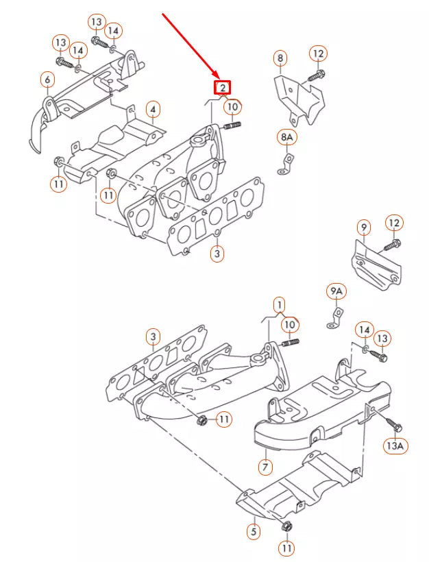 NEW AUDI A6 C6 RIGHT SIDE EXHAUST MANIFOLD 06E253032B ORIGINAL