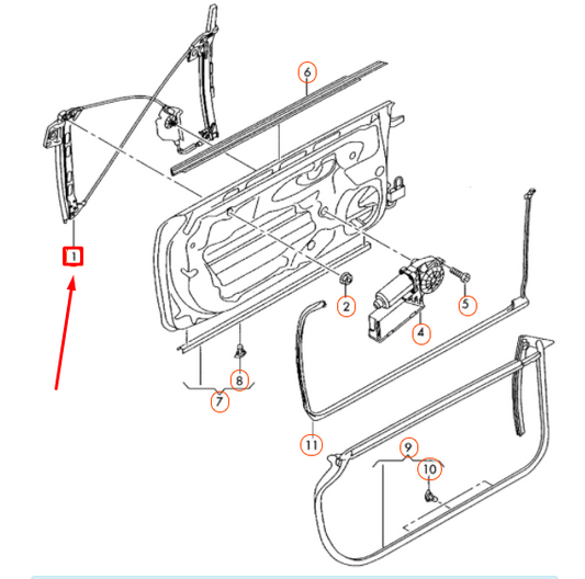 new audi a4 convertible b7 front right door window regulator 8h0837462a original