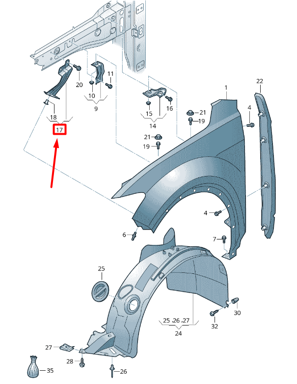 NEW VOLKSWAGEN T-ROC A11 FRONT RIGHT FENDER HOLDER 2GA821136 ORIGINAL