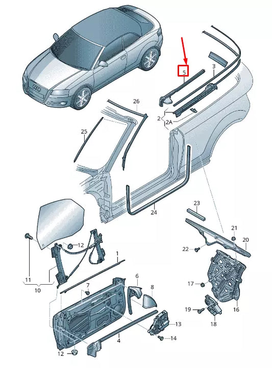 NEW AUDI A3 SPORTBACK 8P REAR RH INNER WINDOW APERTURE SEAL 8P7839480C