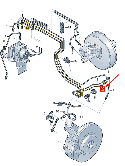 new vw polo aw mk6 front left brake line rhd 2q2614725d original
