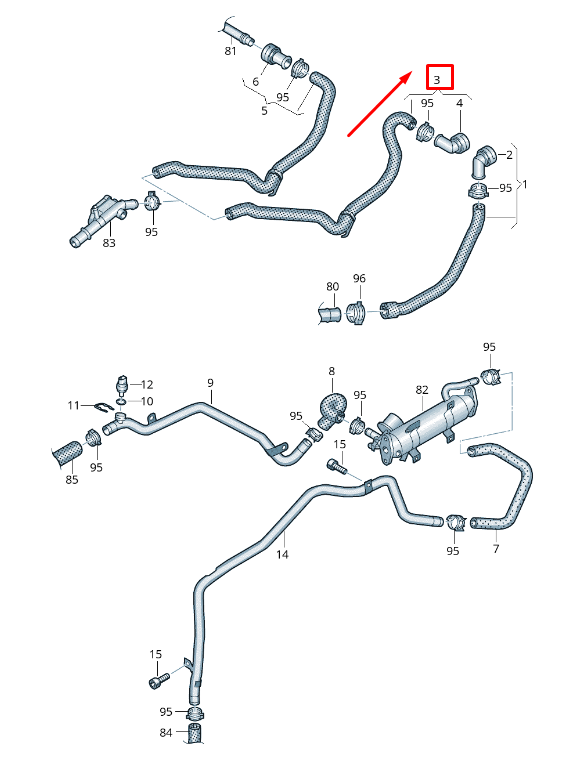 new audi q3 8u engine coolant hose 5n0122157am original