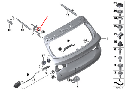 new bmw x3 g01 rear left trunk lid hinge 41007494943 original