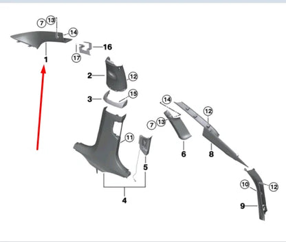 NEW BMW 6 GRAN TURISMO G32 FRONT RIGHT A PILLAR TRIM 51438073700 ORIGINAL
